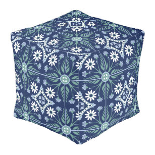 Moroccan ornamental floral blue green geometric pouf