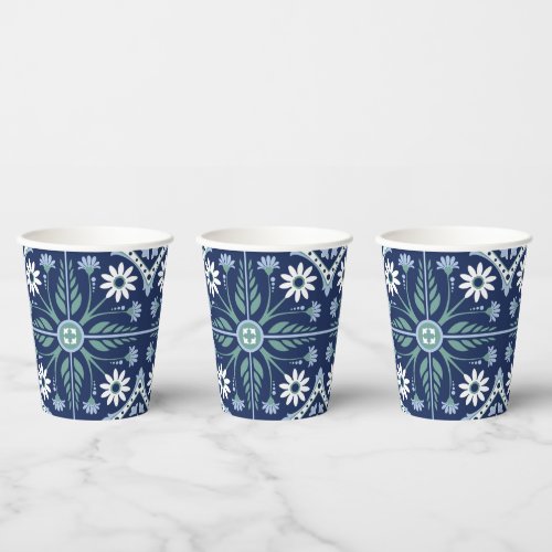 Moroccan ornamental floral boho geometric tile paper cups