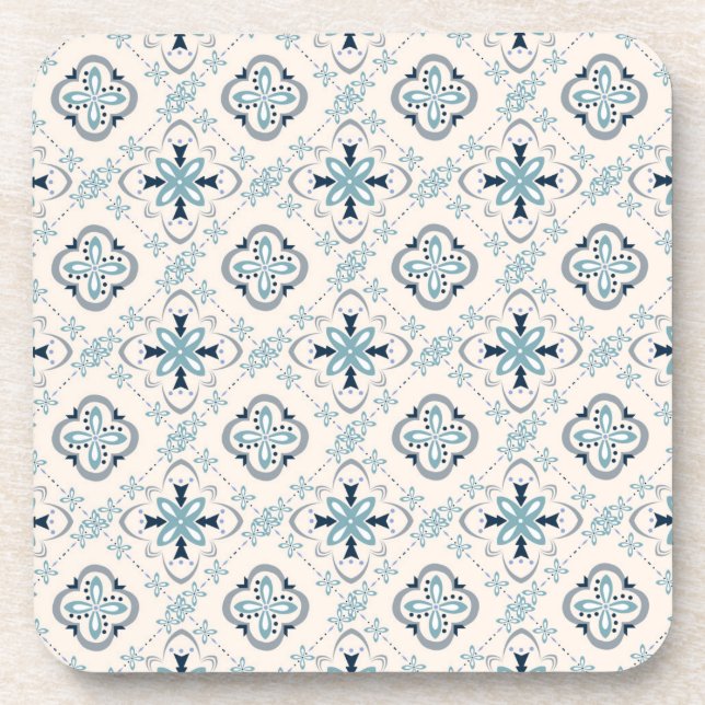 Moroccan ornaments blue cream ethnic stylish East Beverage Coaster (Front)