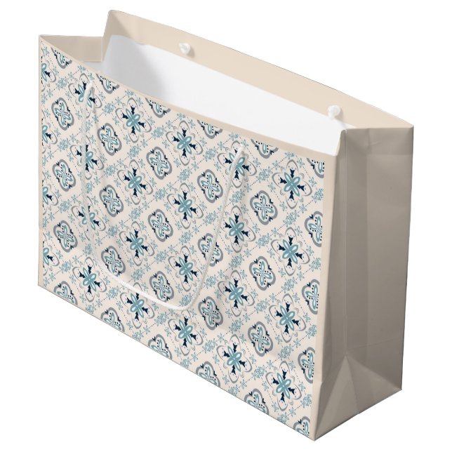 Moroccan ornaments blue cream ethnic stylish East Large Gift Bag (Front Angled)