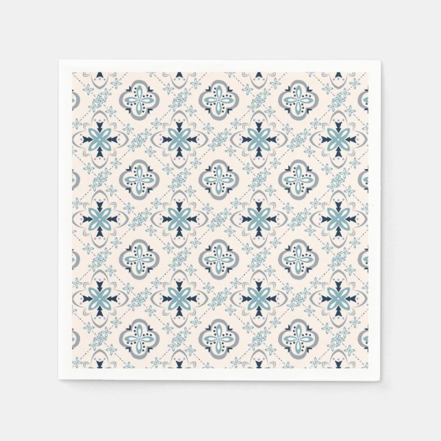 Moroccan ornaments blue cream ethnic stylish East Napkins (Front)