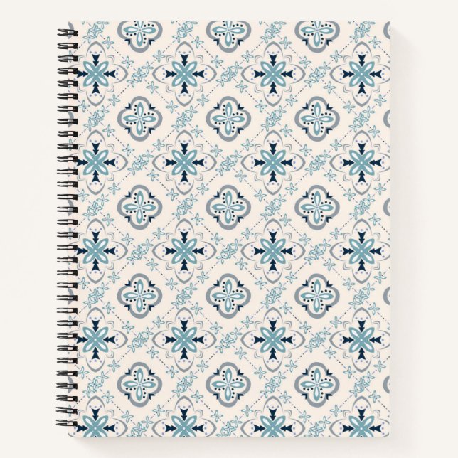 Moroccan ornaments blue cream ethnic stylish East Notebook (Front)
