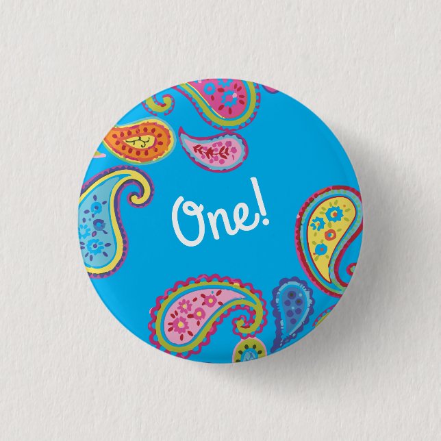 Moroccan Paisley Boho Kids Birthday Party Button (Front)