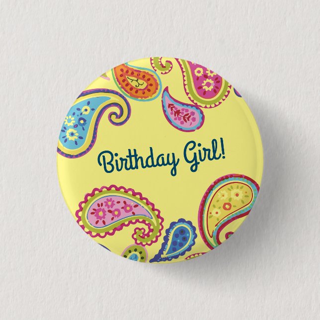 Moroccan Paisley Boho Kids Birthday Party Button (Front)