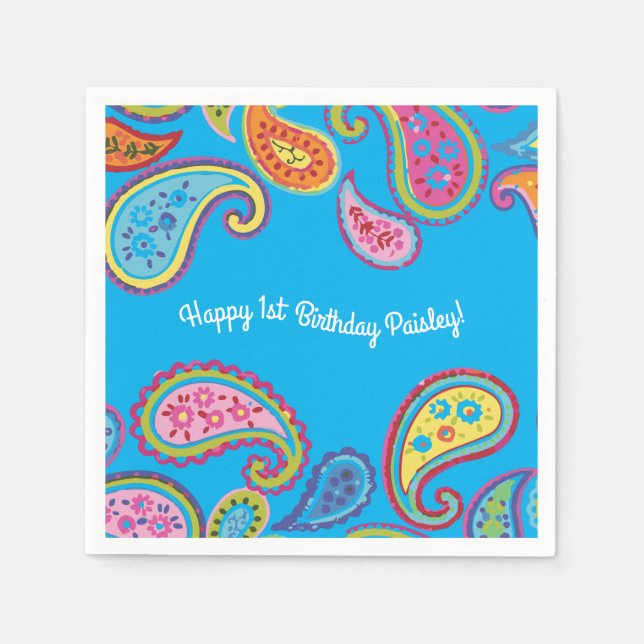 Moroccan Paisley Cute Boho Birthday Party Napkins (Front)