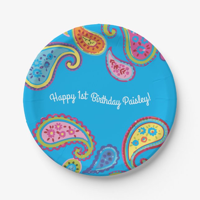 Moroccan Paisley Cute Boho Birthday Party Paper Plates (Front)