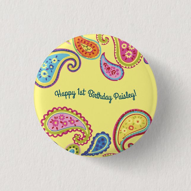 Moroccan Paisley Cute Colorful Birthday Party Button (Front)
