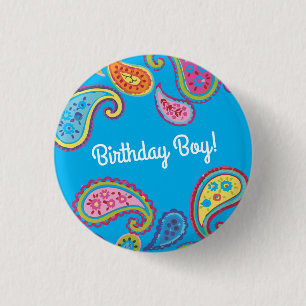 Moroccan Paisley Cute Colorful Birthday Party Button