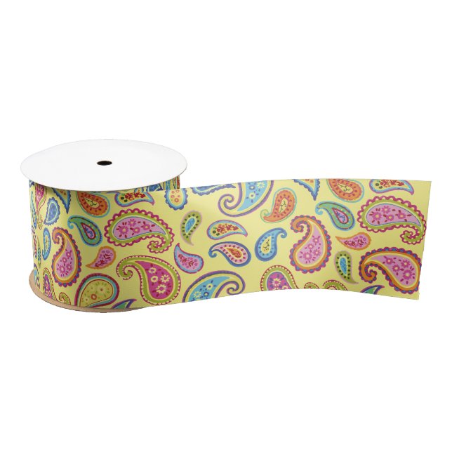 Moroccan Paisley Cute Colorful Birthday Party Satin Ribbon (Spool)