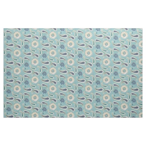 Moroccan Paisley Floral Art Pattern Bohemian Blue Fabric