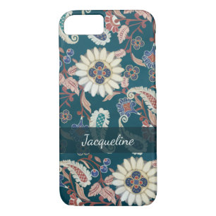 Moroccan Paisley Floral Leaf Pattern Peacock Blue iPhone 8/7 Case
