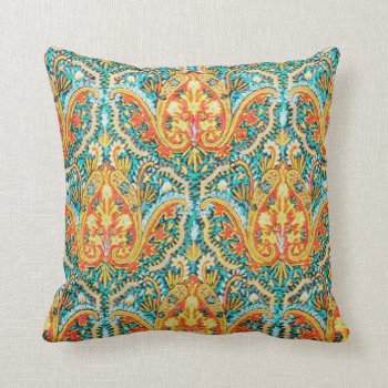 Moroccan Paisley In Aqua Blue And Tangerine Orange Throw Pillow by cowboyannie at Zazzle