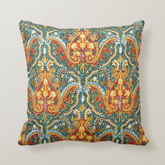 Moroccan Paisley In Aqua Blue And Tangerine Orange Throw Pillow