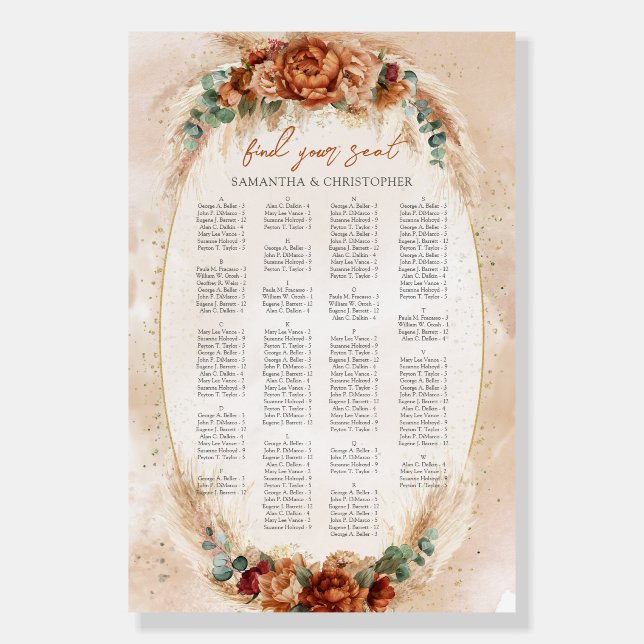Moroccan Pampas and terracotta floral alphabetical Foam Board (Front)