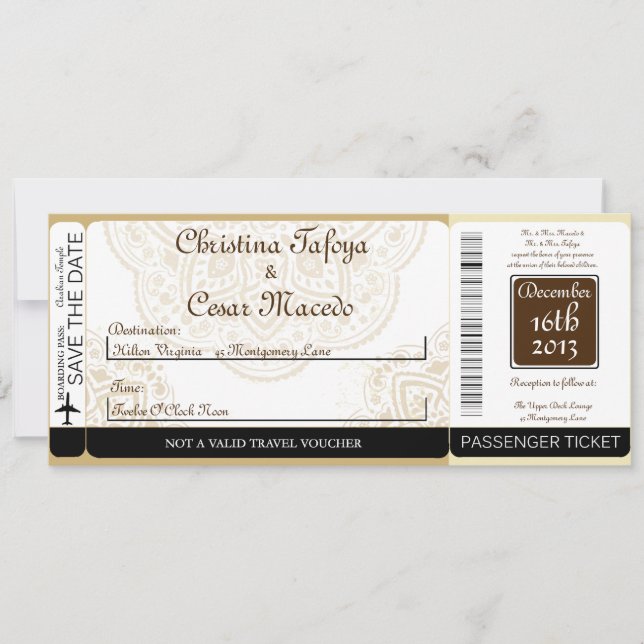 Moroccan Party Boarding Pass Wedding Invitation (Front)