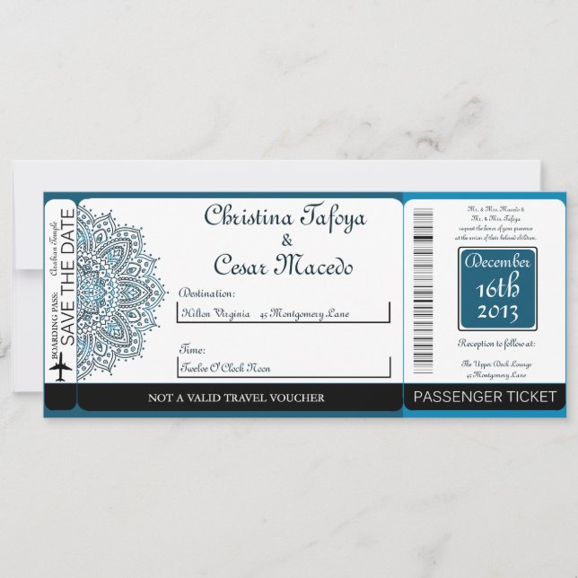 Moroccan Party Boarding Pass Wedding Invitation (Front)