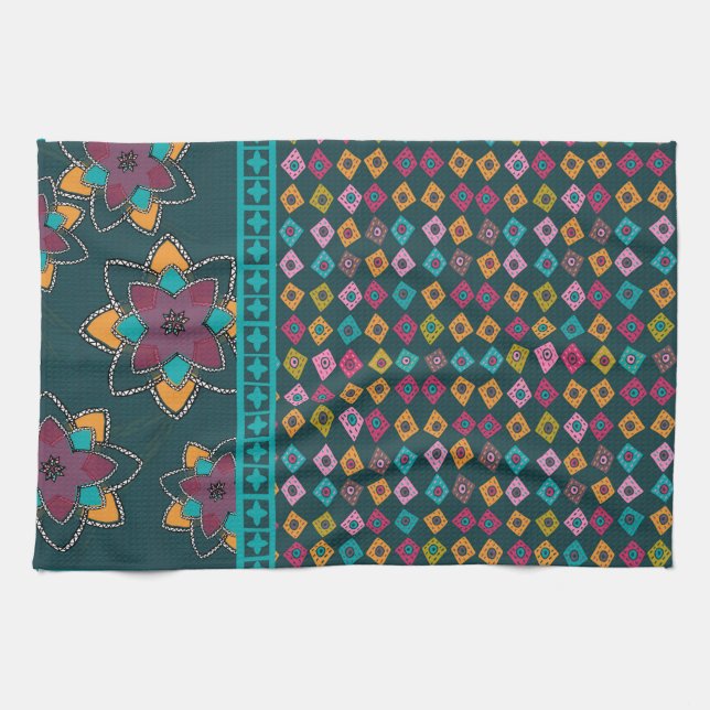 Moroccan Patchwork design tea towel (Horizontal)