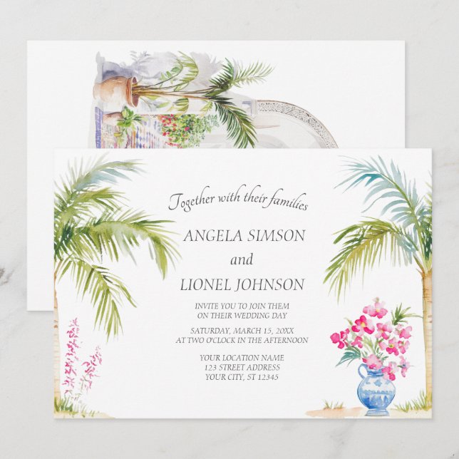 Moroccan Patio Watercolor Elegance Wedding  Invitation (Front/Back)