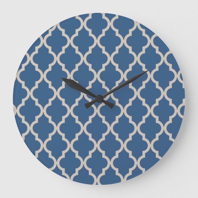 Moroccan Pattern: Blue & Beige Large Clock (Front)