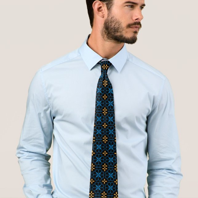 Moroccan Pattern Blue Neck Tie Stylish Men's Gift (Discover the allure of the Mediterranean with this neck tie.)