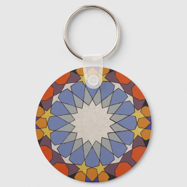 Moroccan Pattern Blue Orange Keychain (Front)
