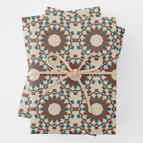 Moroccan pattern brown and blue  wrapping paper sheets