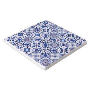 Moroccan Pattern in Blue, White, & Black Trivet