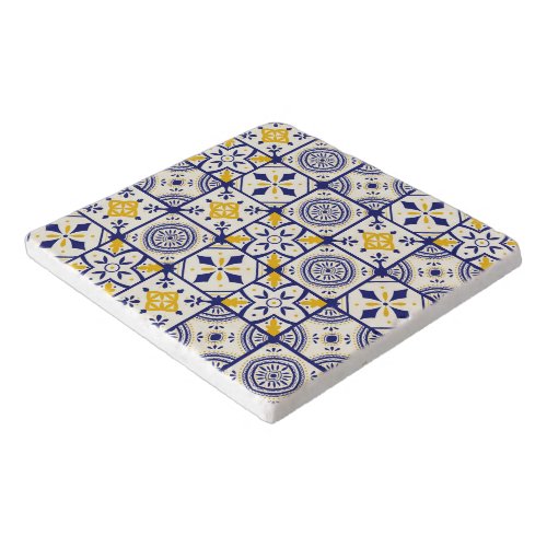 Moroccan Pattern in Blue Yellow Cream Trivet