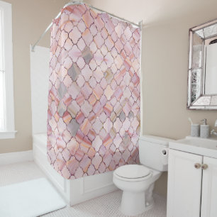 Moroccan Pattern in Marble and quartz crystal Text Shower Curtain