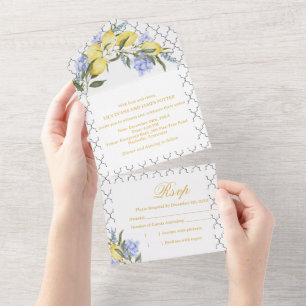 Moroccan Pattern Mediterranean Lemon Wedding All In One Invitation