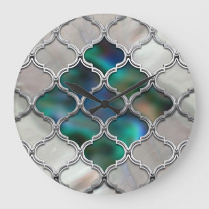 Moroccan pattern on the pearl and color shell large clock