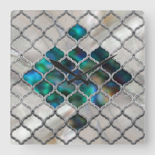 Moroccan pattern on the pearl and color shell square wall clock