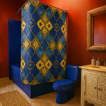 Moroccan Pattern Quatrefoils Cobalt Blue Gold Shower Curtain