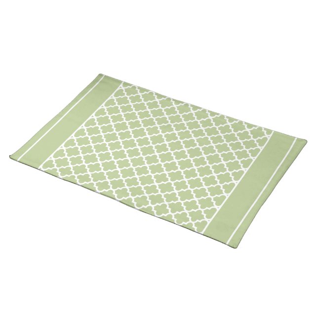Moroccan Pattern Sage Green on White Cloth Placemat (On Table)