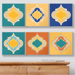 Moroccan peacock hues shapes acrylic photo tile