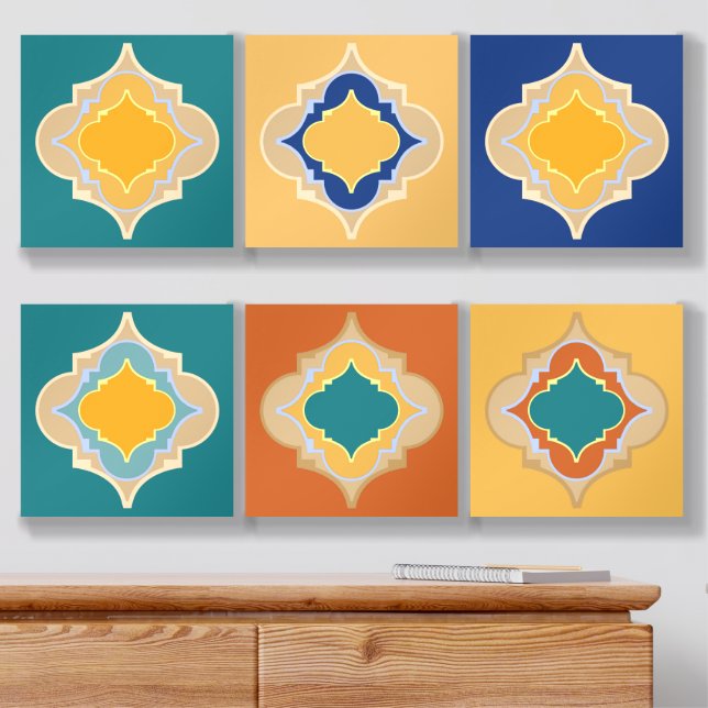 Moroccan peacock hues shapes acrylic photo tile (Dresser)