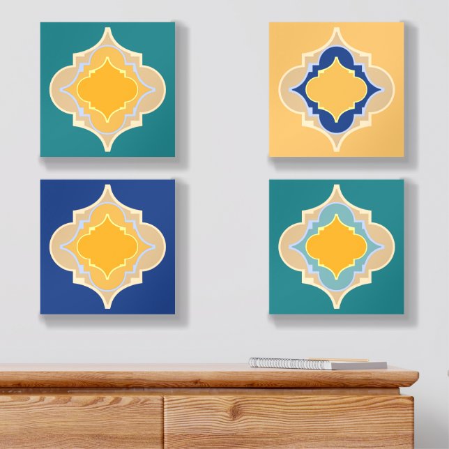 Moroccan peacock hues shapes acrylic photo tile (Dresser)