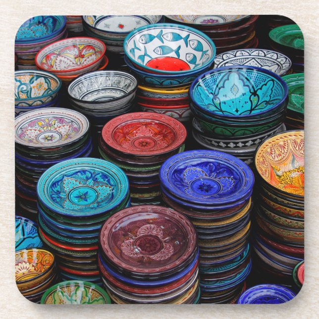 Moroccan Plates At Market Beverage Coaster (Front)