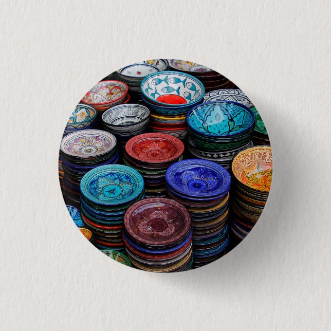 Moroccan Plates At Market Button (Front)