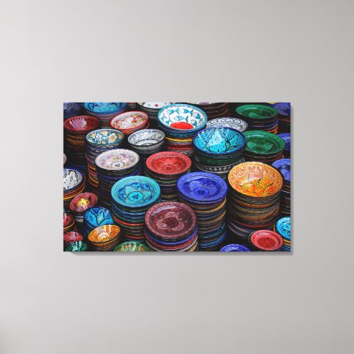 Moroccan Plates At Market Canvas Print