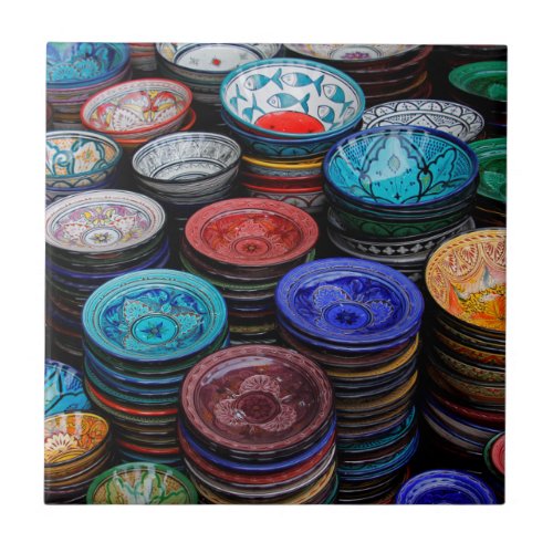 Moroccan Plates At Market Ceramic Tile