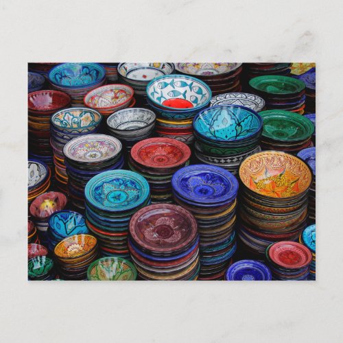 Moroccan Plates At Market Postcard