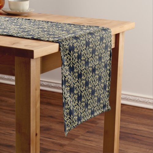 Moroccan Print flourish navy blue gold Short Table Runner