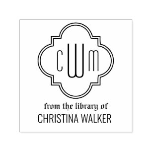 Moroccan Quatrefoil 3 Initial Library Book Name #2 Self-inking Stamp