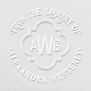 Moroccan Quatrefoil 3 Initial Library Book Name Embosser