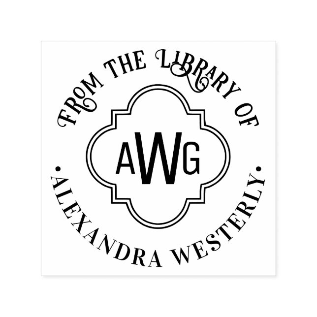 Moroccan Quatrefoil 3 Initial Library Book Name Self-inking Stamp (Design)