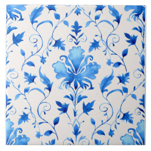 Moroccan Quatrefoil Blue and White Marble Ceramic Tile
