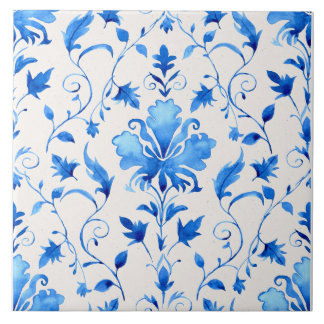Moroccan Quatrefoil Blue and White Marble  Ceramic Tile