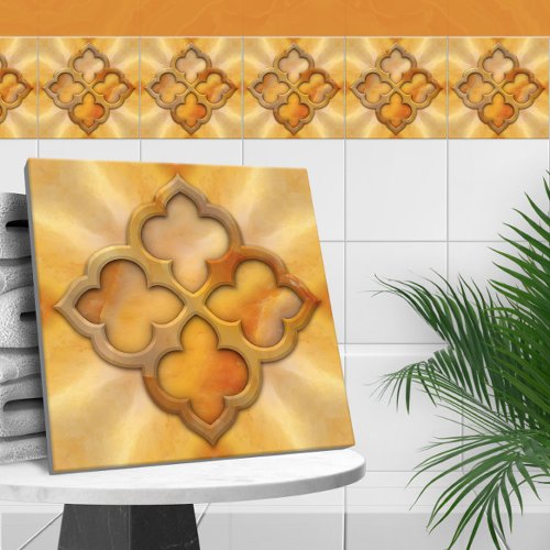 Moroccan Quatrefoil Carnelian Ceramic Tile