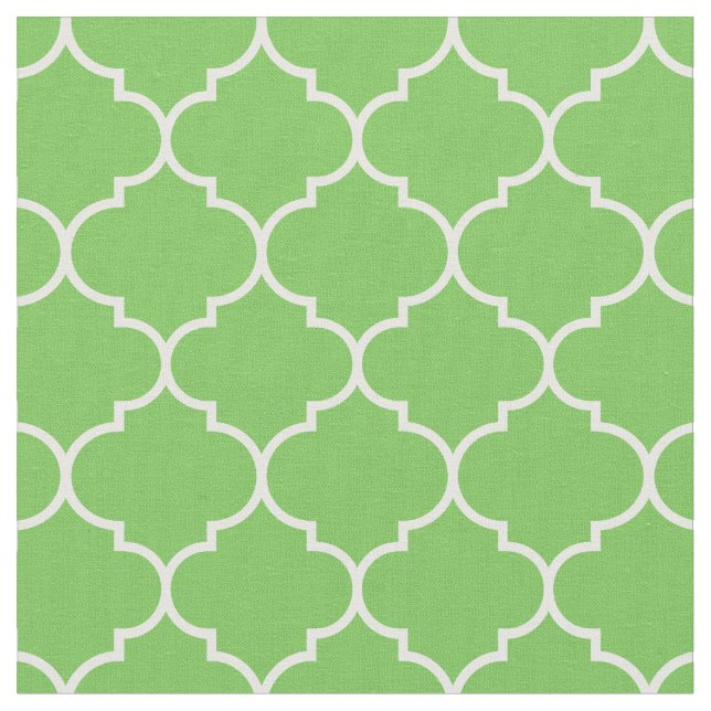 Moroccan Quatrefoil Green Flash & White Fabric (Close Up)